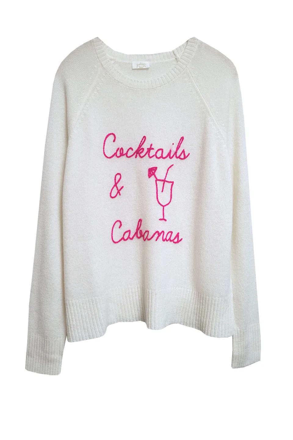 100% Cashmere Crew | Cocktails & Cabanas Embroidery Sweater