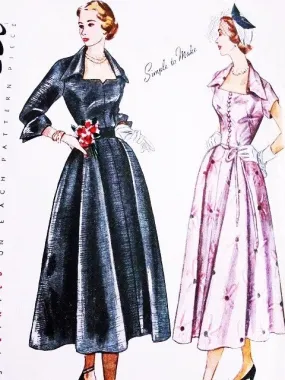 50s BEAUTIFUL Party Dress Pattern Simplicity 3140 Flattering Low Square Neckline Wing Collar Evening Dinner or Day Dress Bust 34 Vintage Sewing Pattern