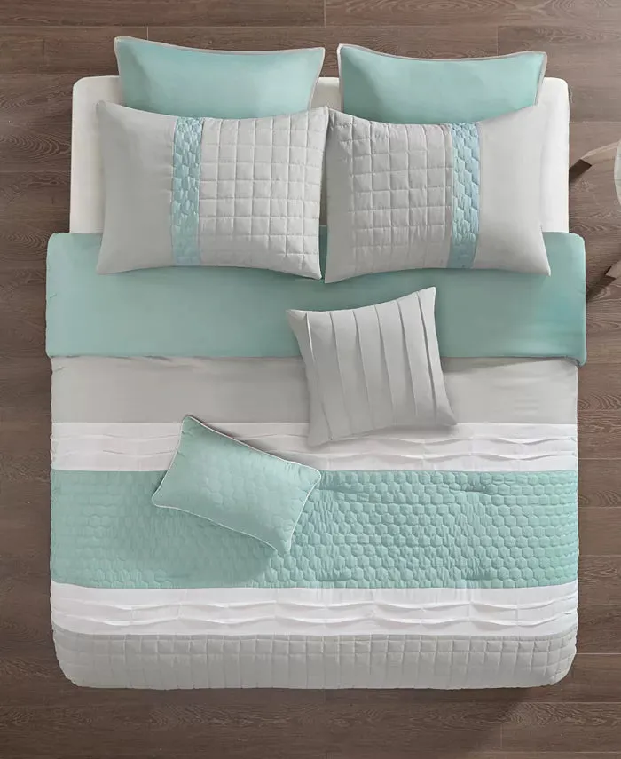 510 Design Josefina Comforter  8 piece Set, Seafoam and Grey - Queen