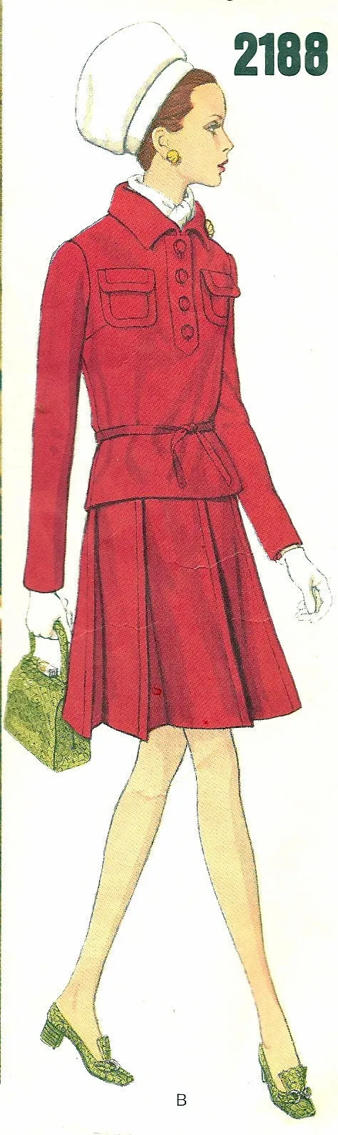 60s FABIANI 2 Pc Dress Pattern VOGUE COUTURIER Design 2180 Pleated Skirt, Loose Fitting Top Patch Pockets Cute 2 Pc Dress Bust 36 Vintage Sewing Pattern