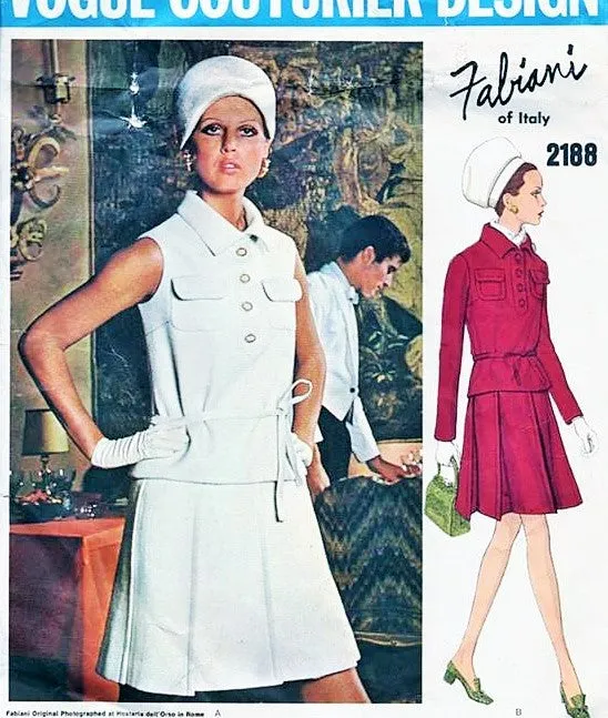 60s FABIANI 2 Pc Dress Pattern VOGUE COUTURIER Design 2180 Pleated Skirt, Loose Fitting Top Patch Pockets Cute 2 Pc Dress Bust 36 Vintage Sewing Pattern