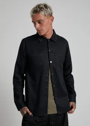 Afends Mens Late Start - Hemp Work Long Sleeve Shirt - Black