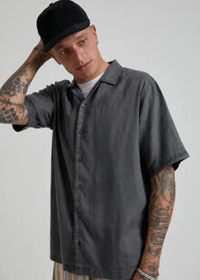 Afends Mens Mota - Hemp Cuban Short Sleeve Shirt - Stone Black