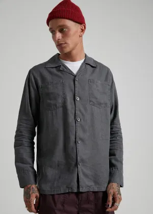 Afends Mens Mota - Hemp Long Sleeve Shirt - Stone Black