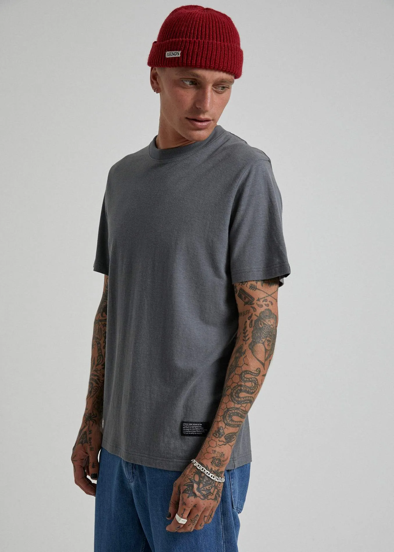 Afends Mens New Order - Hemp Retro Fit Tee - Gunmetal