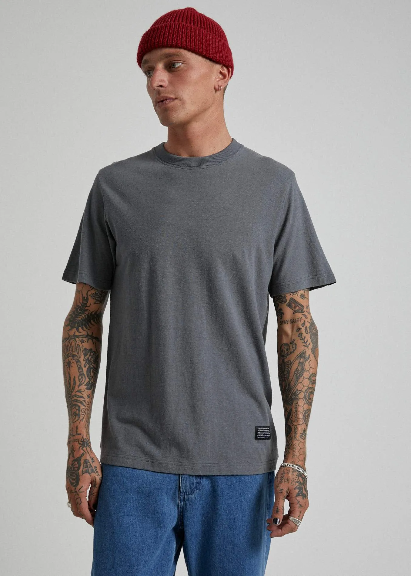 Afends Mens New Order - Hemp Retro Fit Tee - Gunmetal