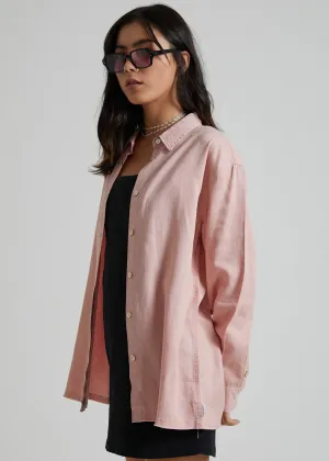 Afends Womens Mia - Hemp Raw Cut Long Sleeve Shirt - Dusty Pink