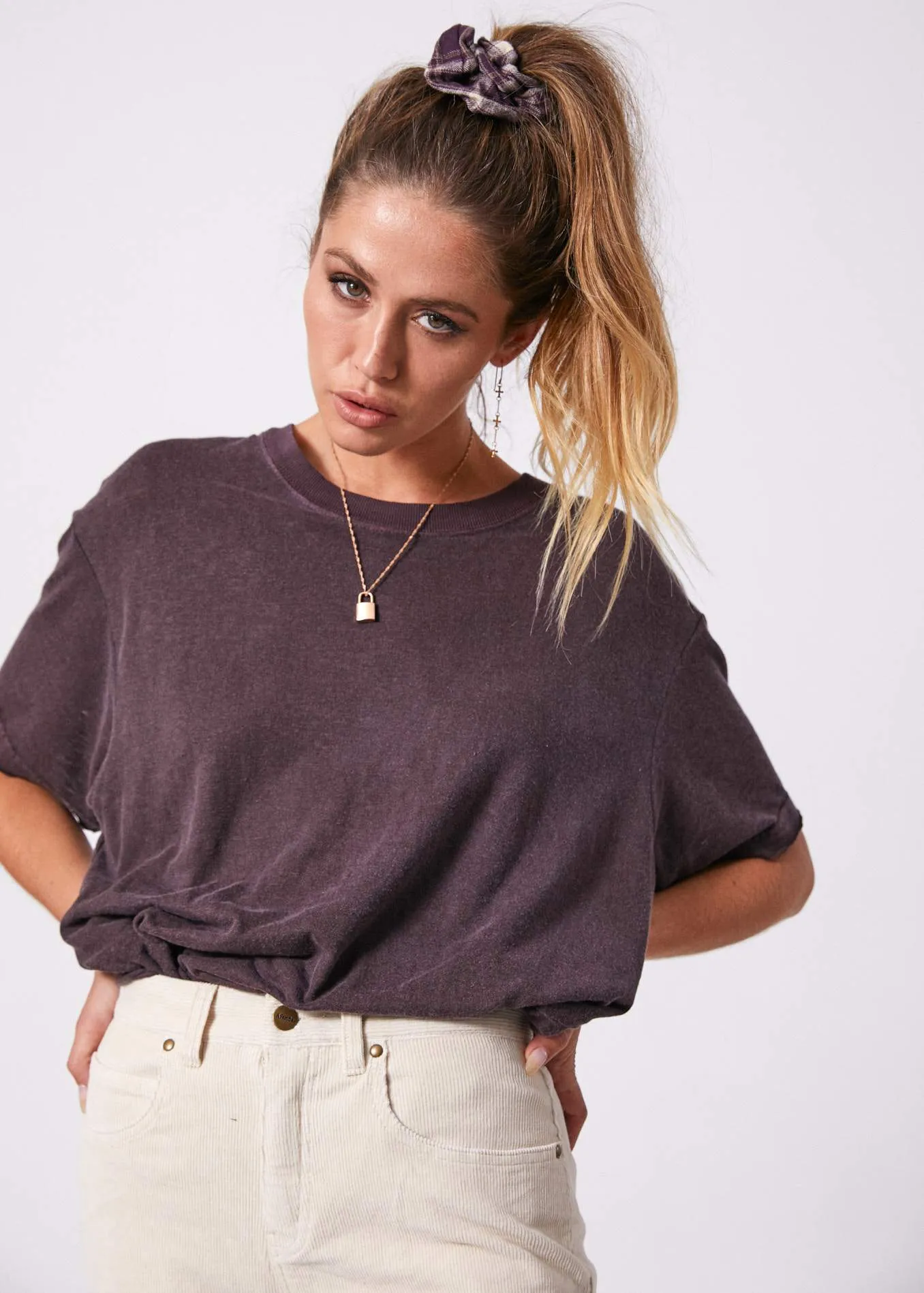 Afends Womens Slay - Hemp Oversized Tee - Mulberry