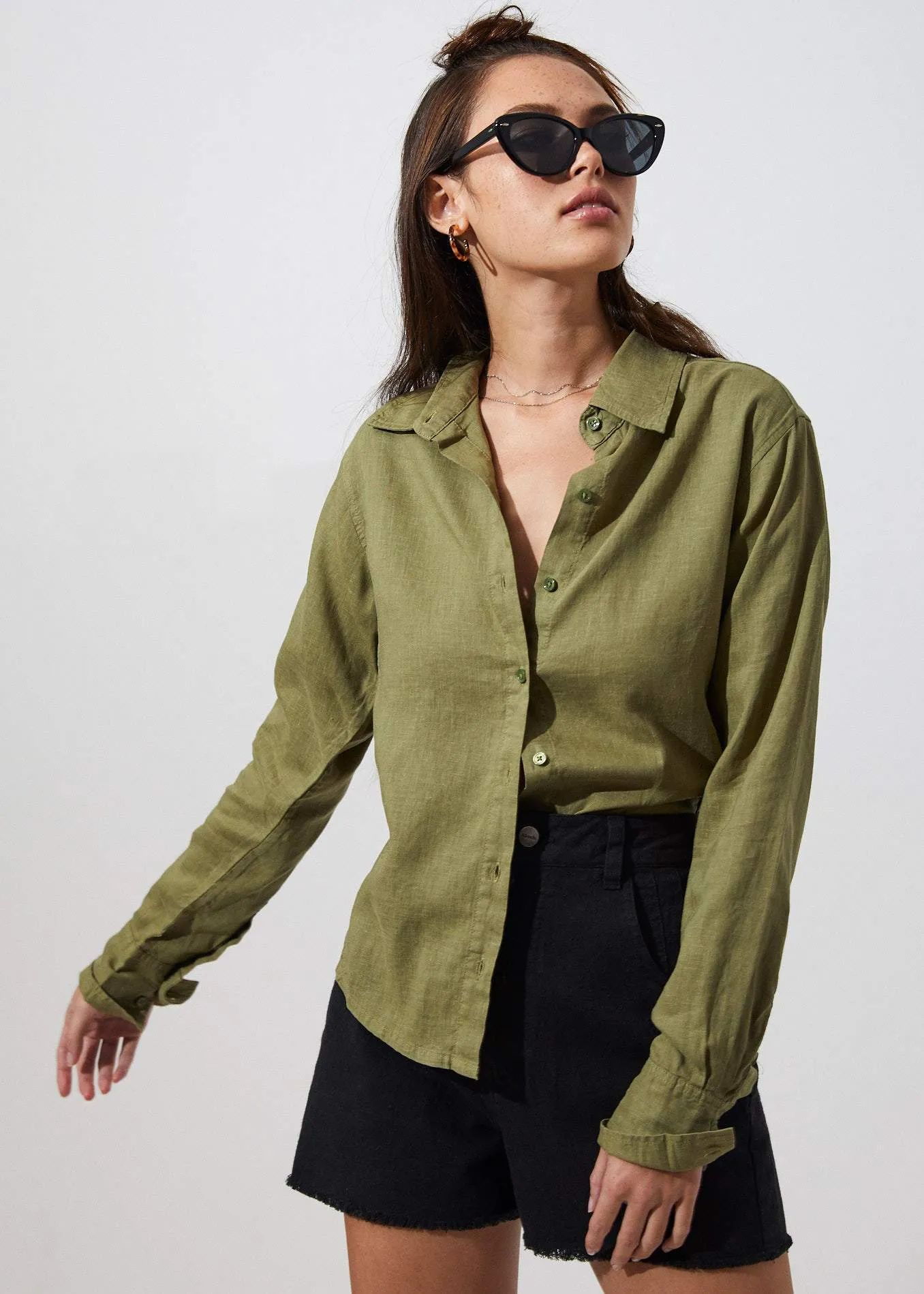 Afends Womens Tori - Hemp Long Sleeve Shirt - Sage
