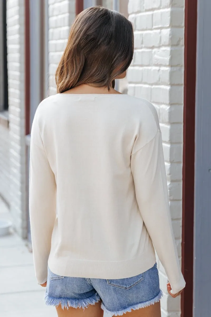 Almond Long Sleeve Boat Neck Sweater - FINAL SALE