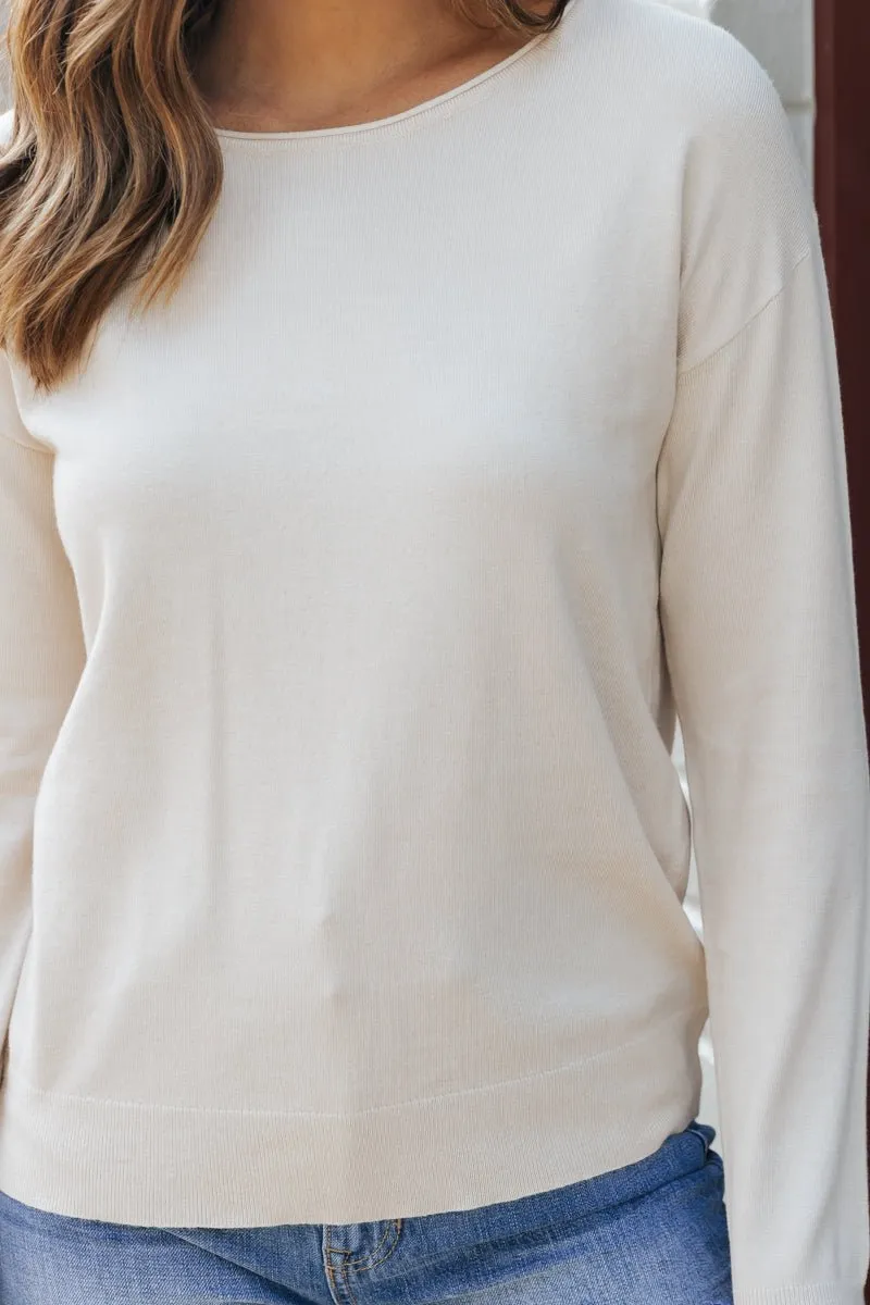 Almond Long Sleeve Boat Neck Sweater - FINAL SALE