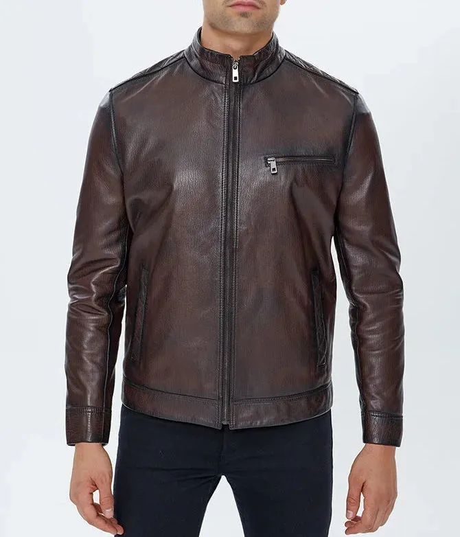 Alonzo | Men's Brown Sheepskin Leather Jacket