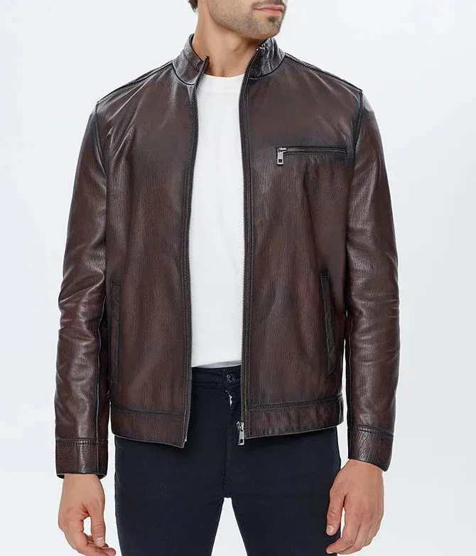 Alonzo | Men's Brown Sheepskin Leather Jacket