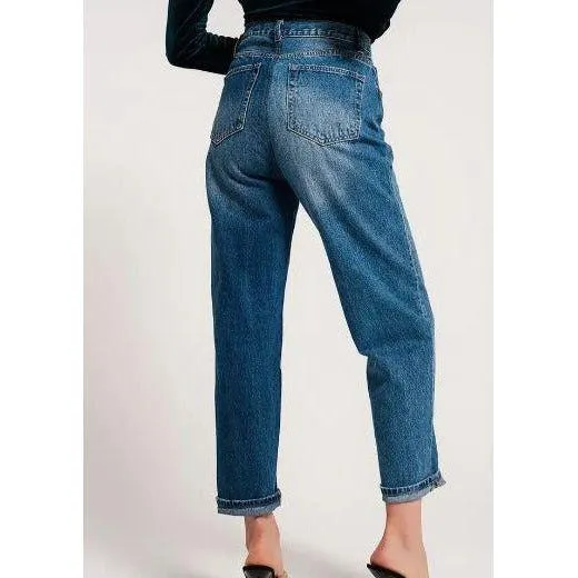 Asymmetrical High Waist Button Jeans