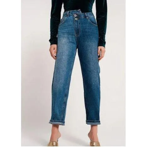 Asymmetrical High Waist Button Jeans