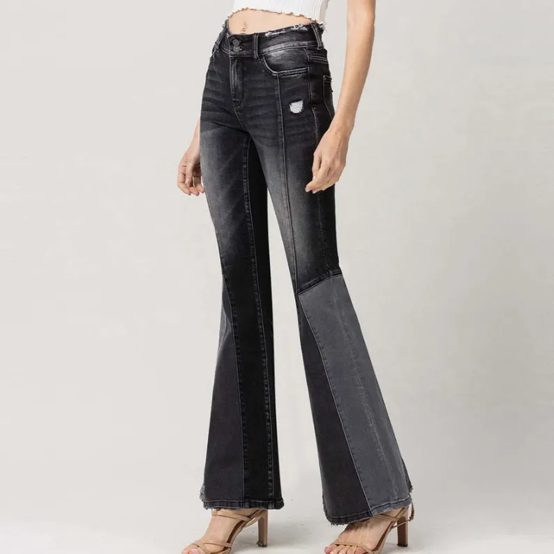 Aurora Black High Rise Flare Panel Jean