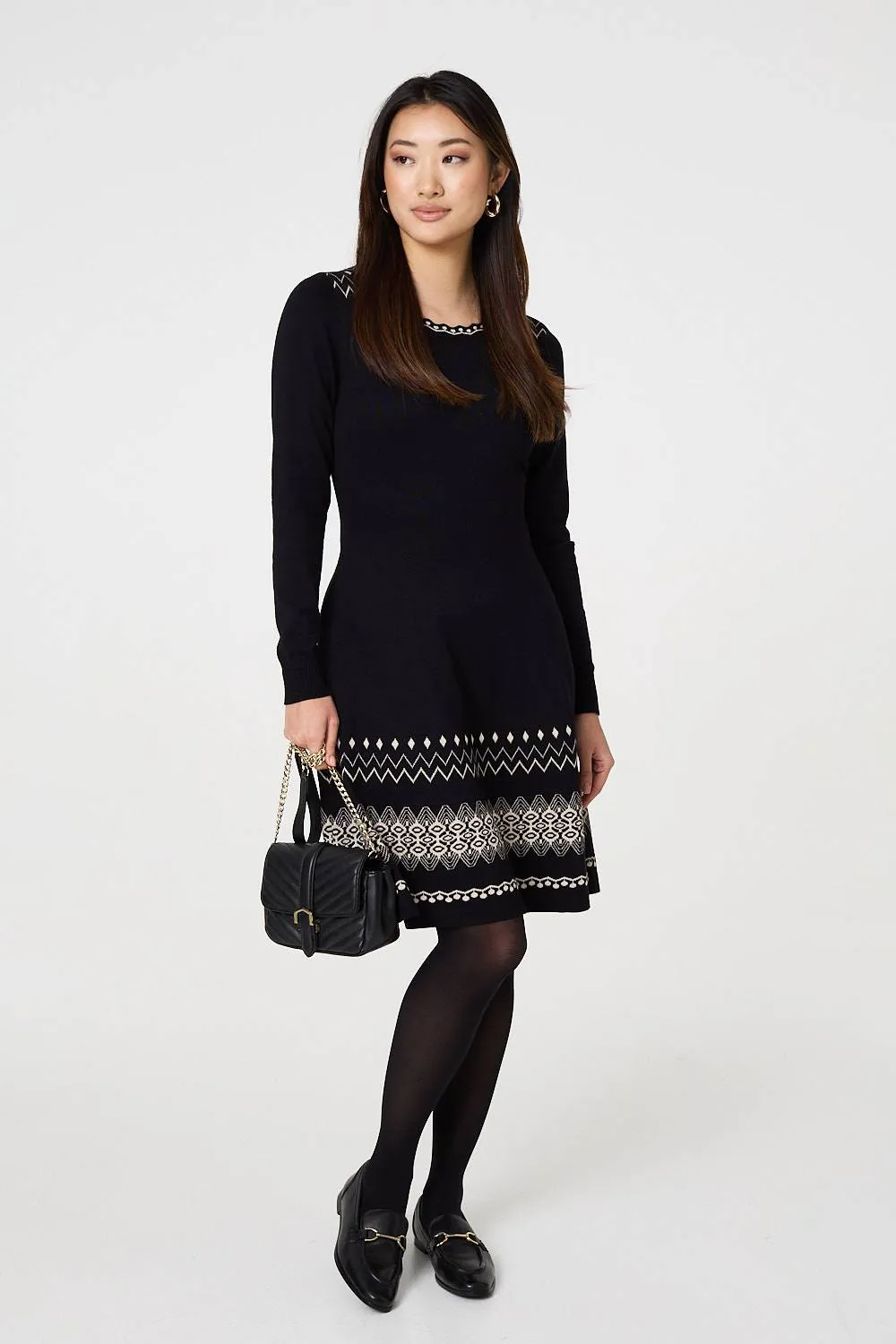 Aztec Print Removable Rollneck Knit Dress