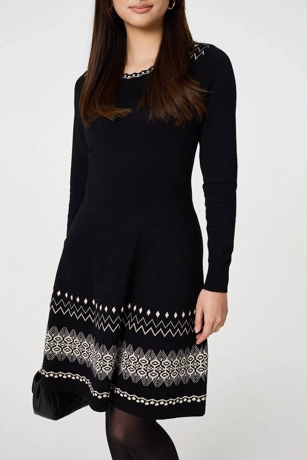 Aztec Print Removable Rollneck Knit Dress