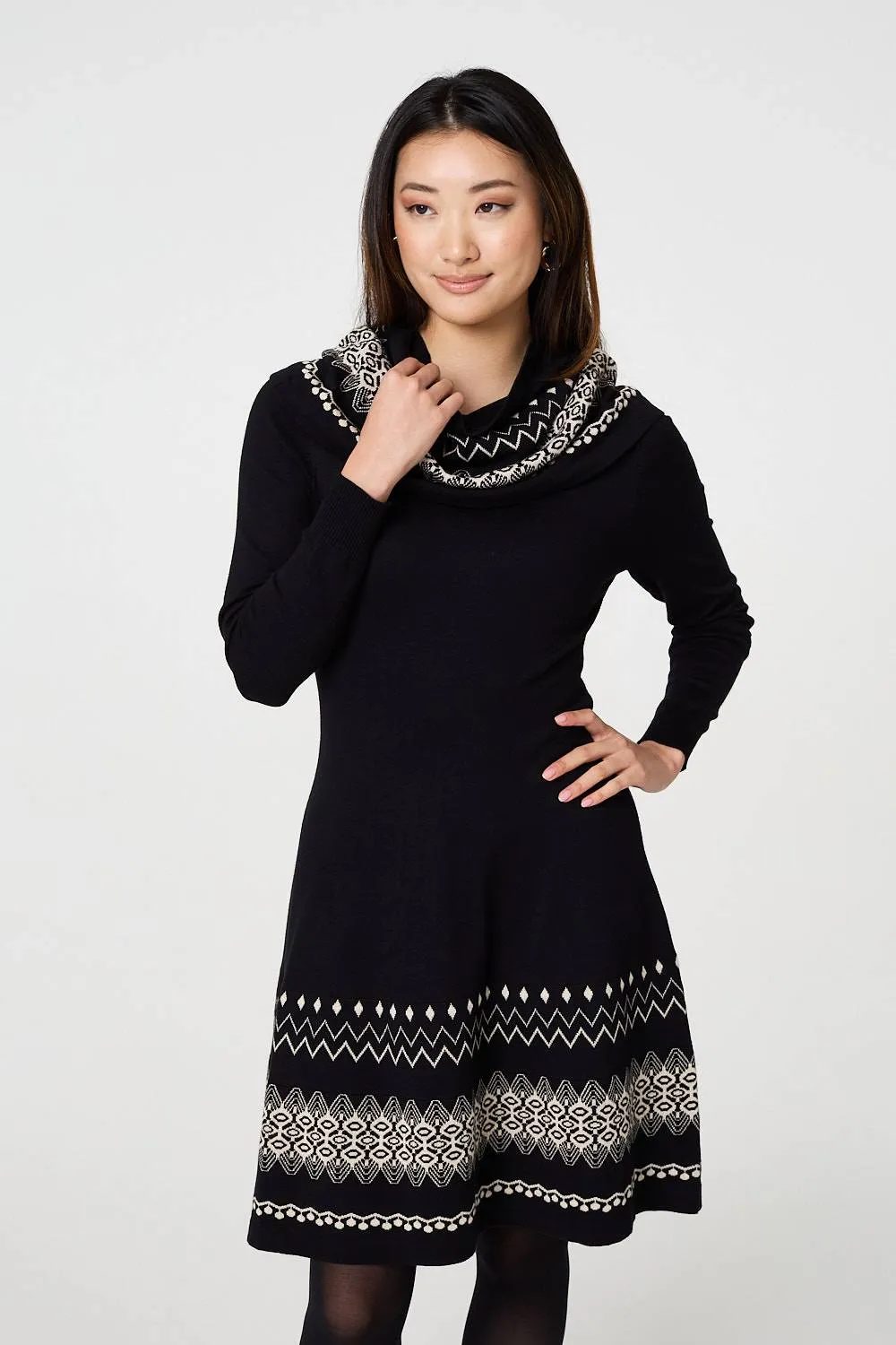 Aztec Print Removable Rollneck Knit Dress