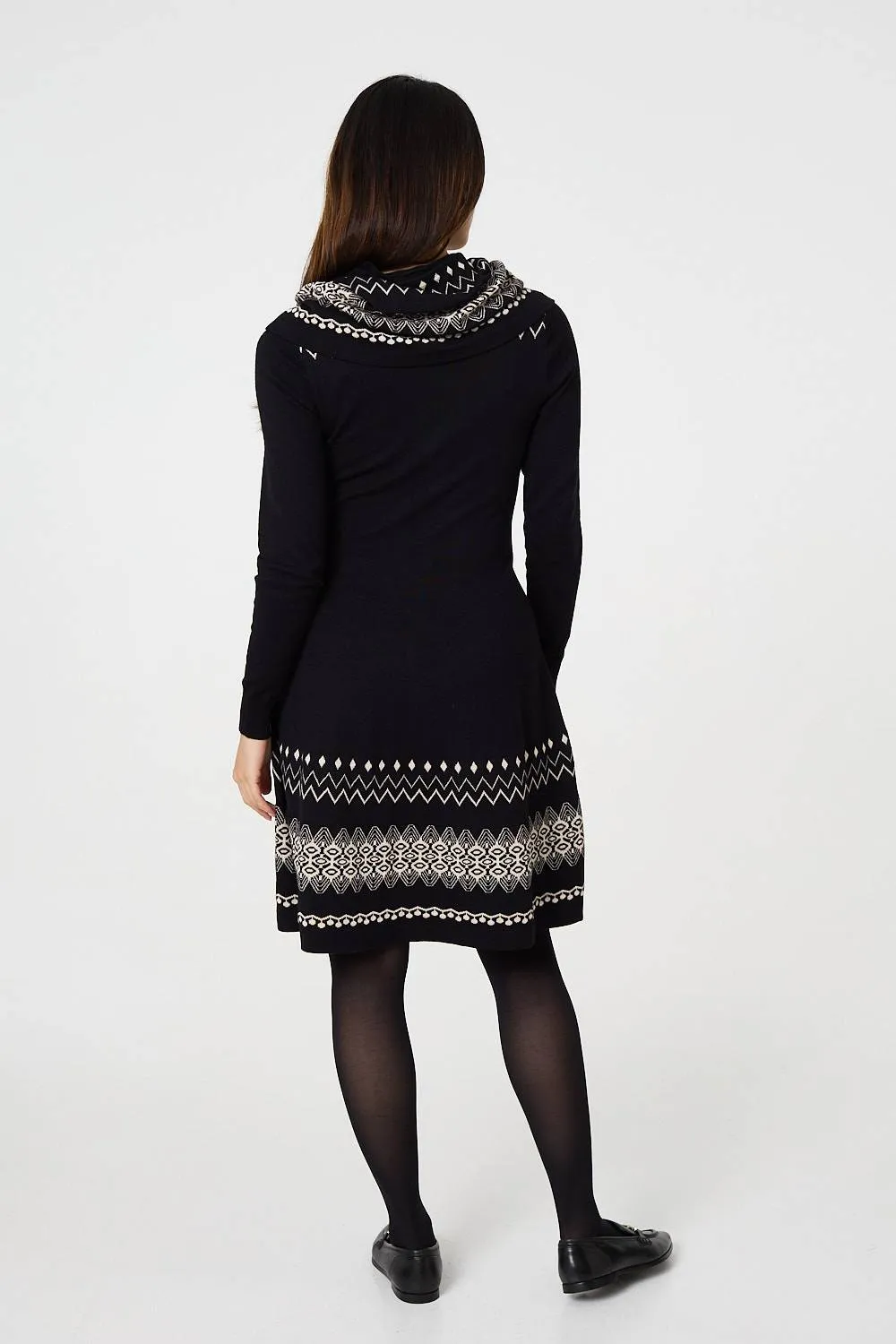 Aztec Print Removable Rollneck Knit Dress