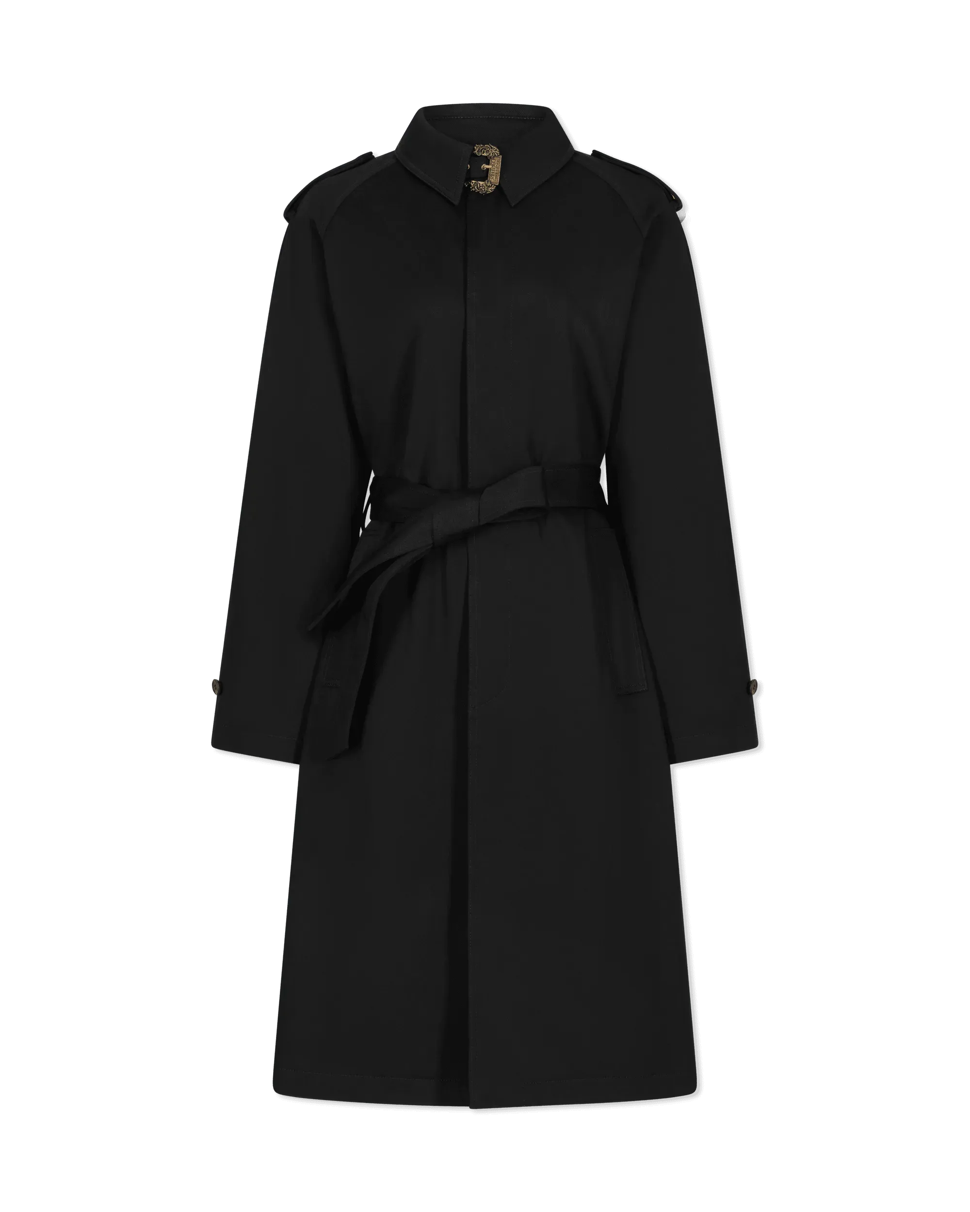 Baroque Buckle Ruffled Trench Coat