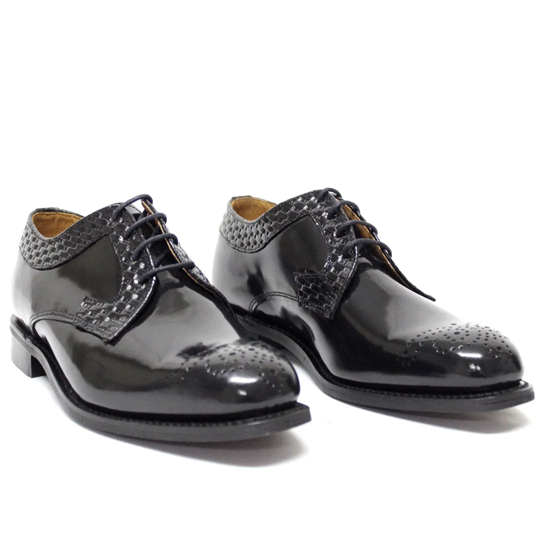 Bishop Black Leather Semi Brogue Shoe