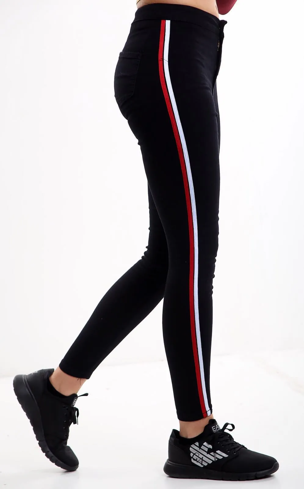 Black High Waisted Side Stripe Jeans