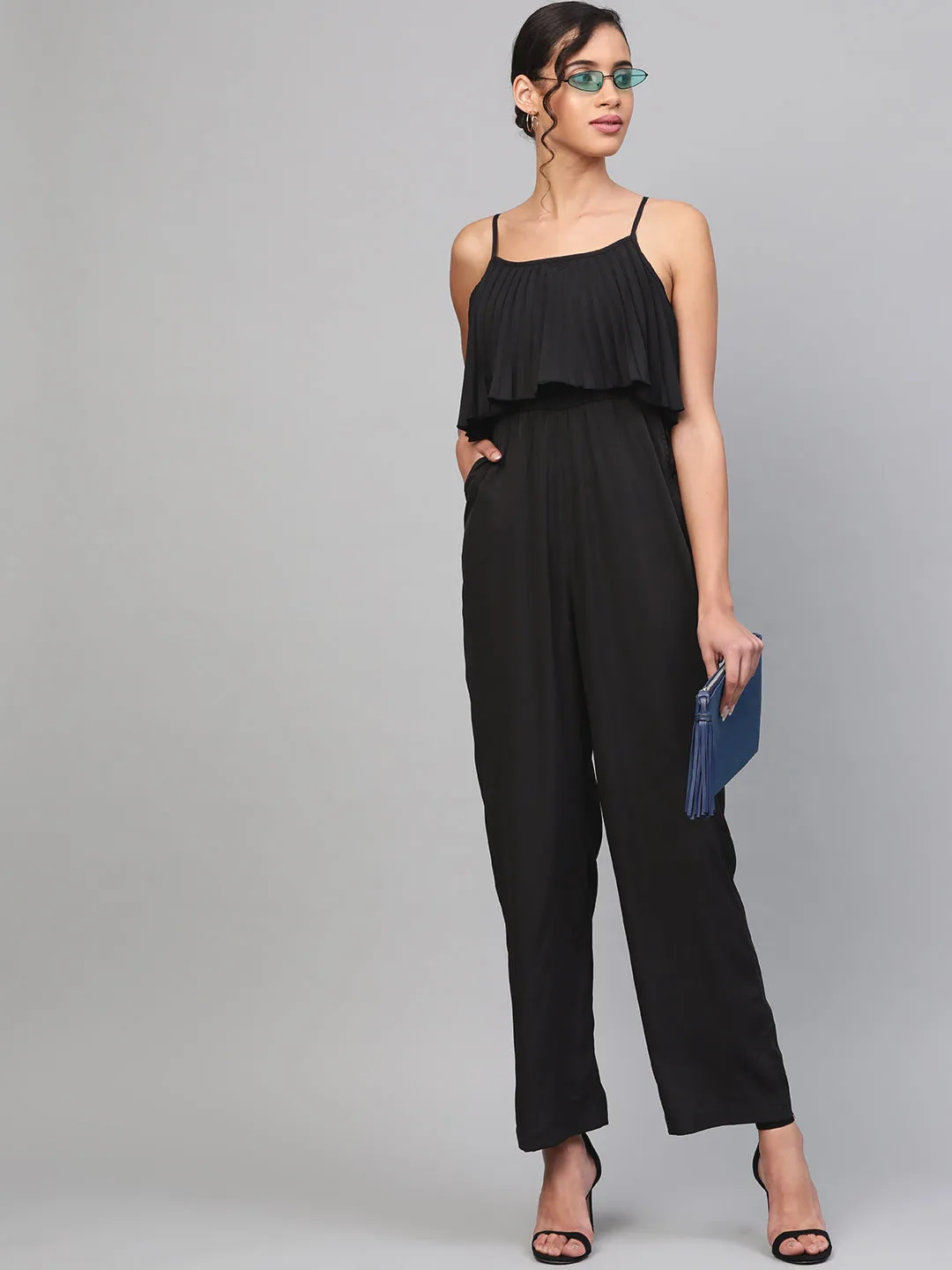 Black Pleated Palazzo Jumpsuit