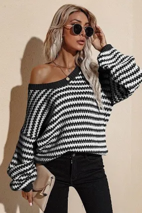 Black White Striped Long Sleeve Sweater