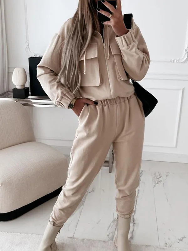 Bohemian Sporty Women's Casual Cargo Two-Piece Sweats Set