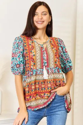 Bohemian Tassel Tie Babydoll Blouse