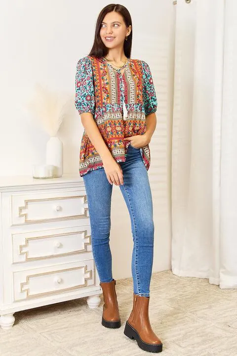 Bohemian Tassel Tie Babydoll Blouse