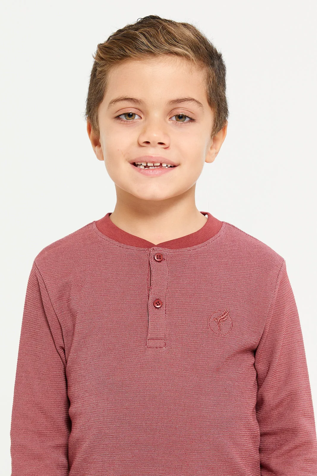 Boys Orange Waffle Fabric Long Sleeve Henley T-Shirt