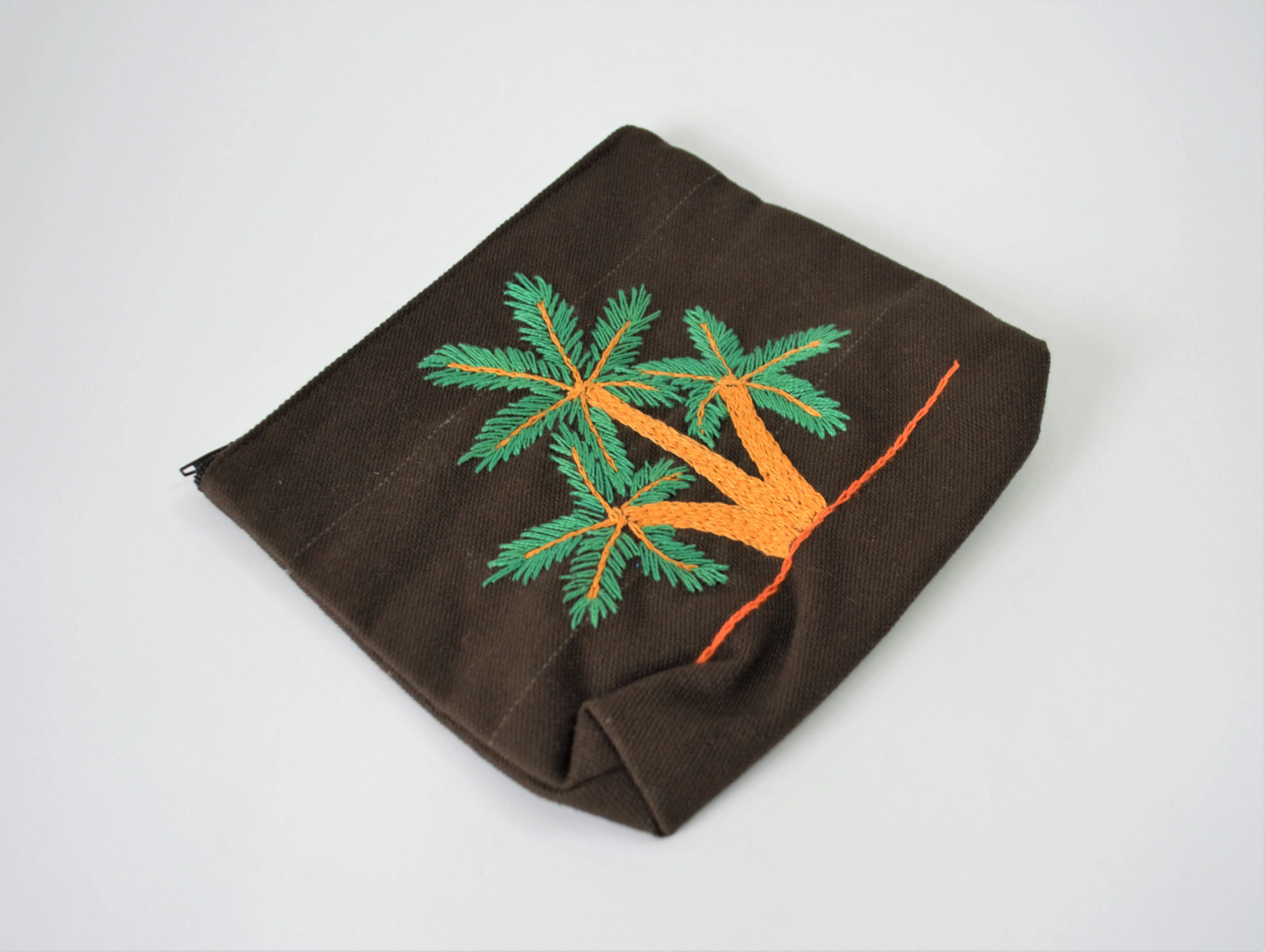 Brown Hand embroidered purse, Palm tree