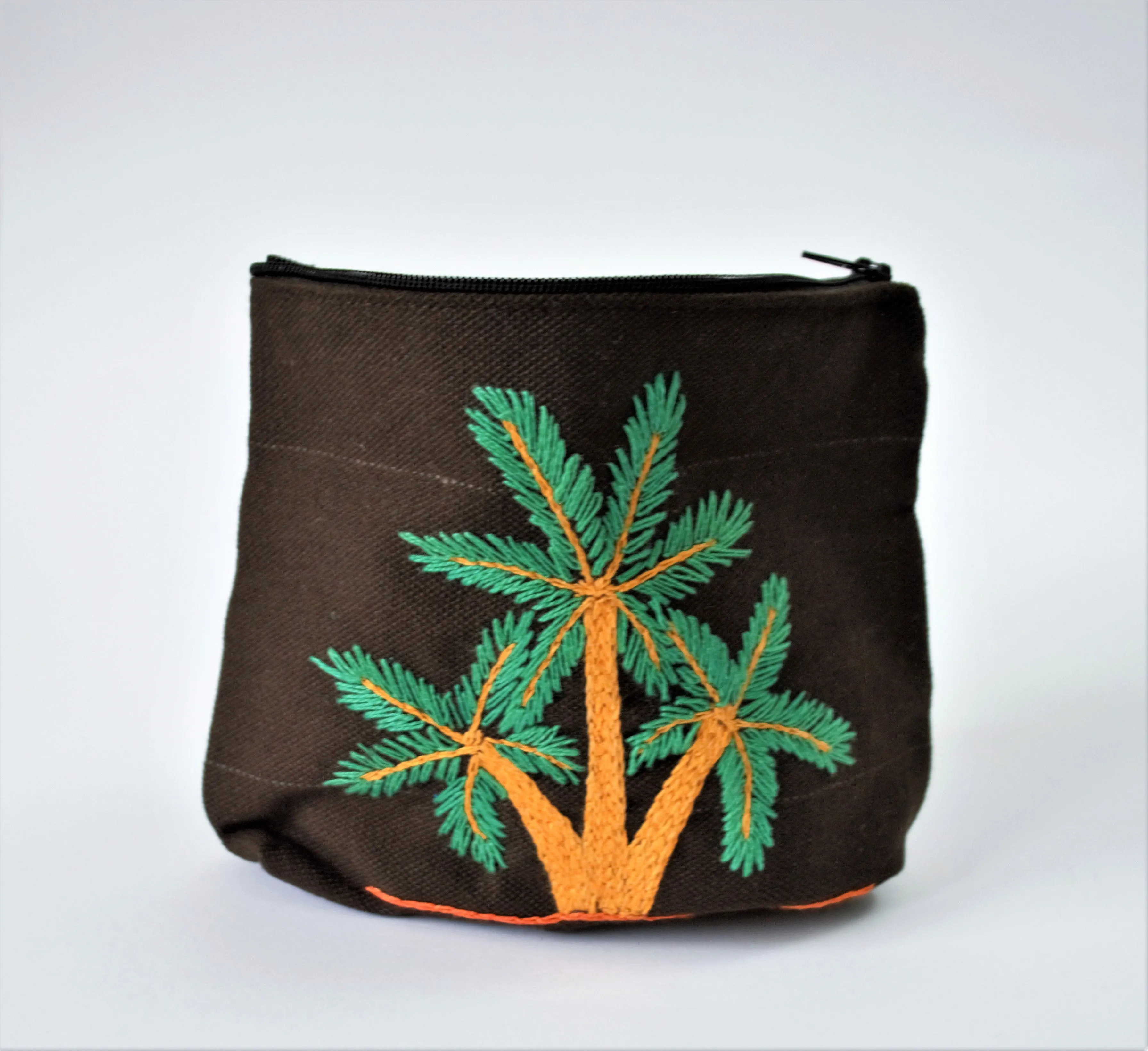 Brown Hand embroidered purse, Palm tree