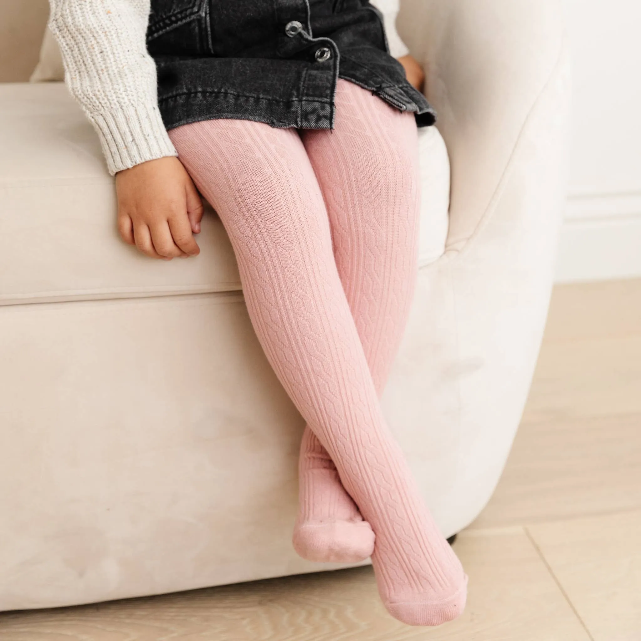 Cable Knit Tights - Blush