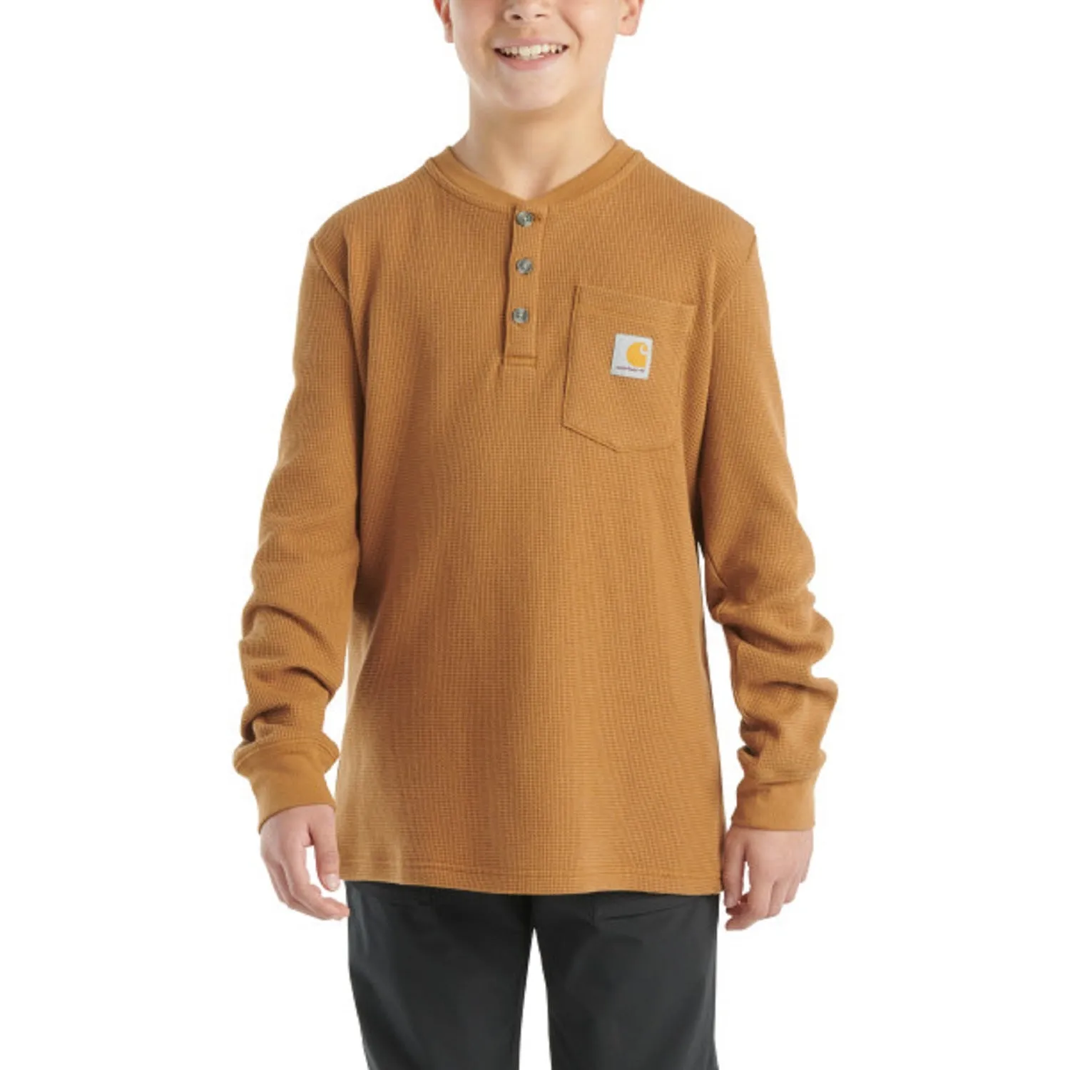 Carhartt Boys' Logo Chest Pocket Long Sleeve Henley T-Shirt