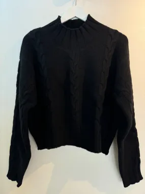 Cash Ca England Black Chunky Cropped Cable Sweater