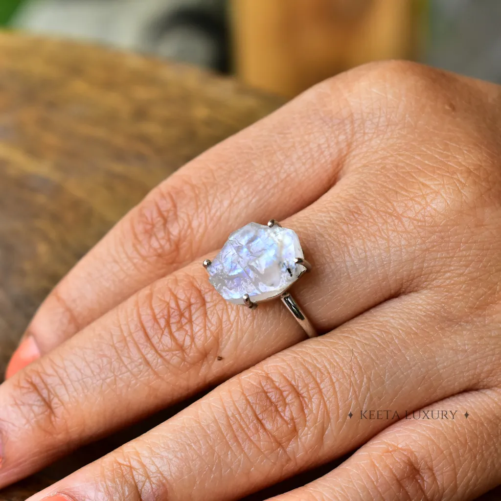 Celestial Serenity - Raw Moonstone Ring