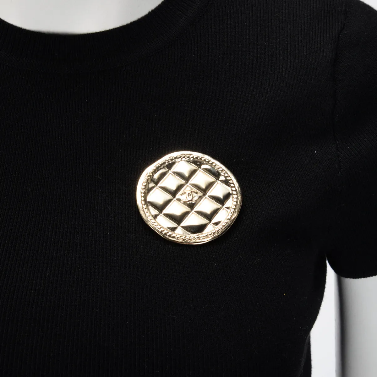 Chanel Light Gold Quilted Round CC Brooch