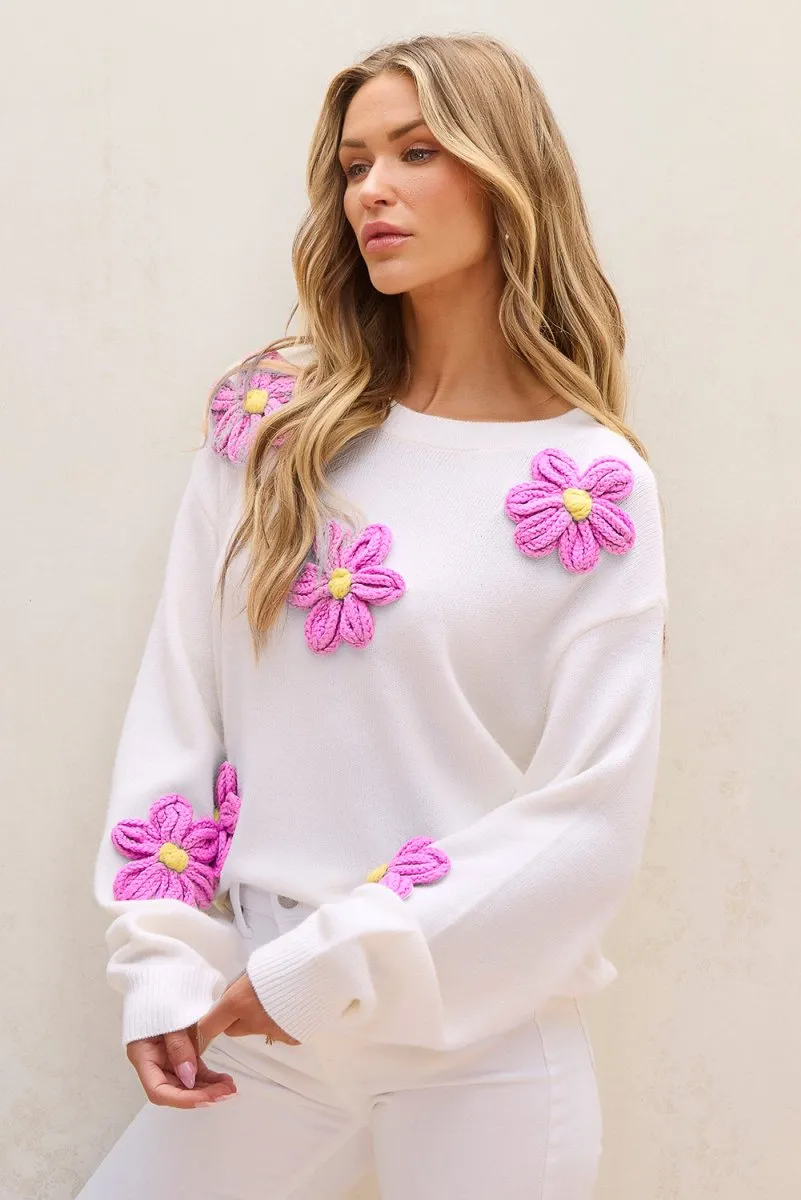 Chunky Floral Crochet Knit Sweater