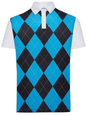 Classic Argyle Mens Golf Polo Shirt - Black & Blue by ReadyGOLF