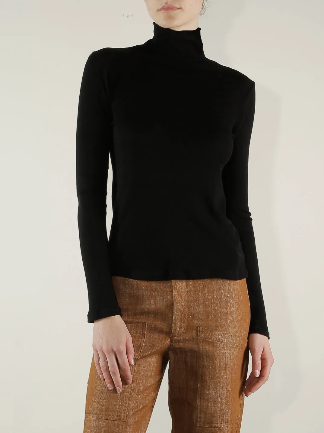 Cleo Turtleneck in Lightweight Rib - Black