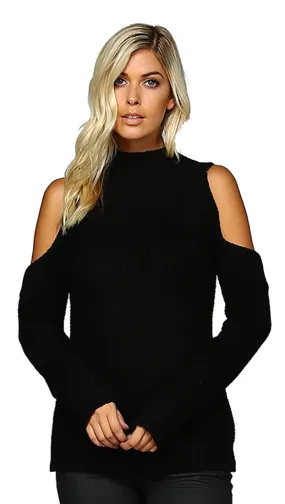 Cold Shoulder Mock Turtleneck Sweater Black