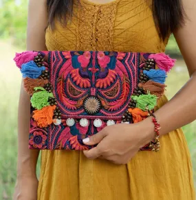 Colorful Embroidered Clutch - Tassel Clutch Bag - Bohemian Style