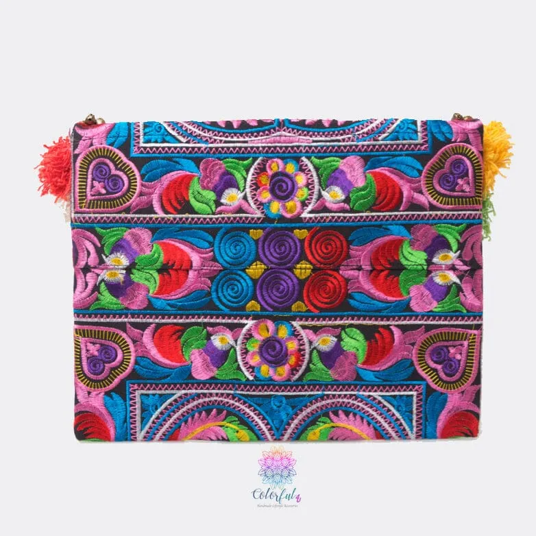 Colorful Embroidered Clutch - Tassel Clutch Bag - Bohemian Style