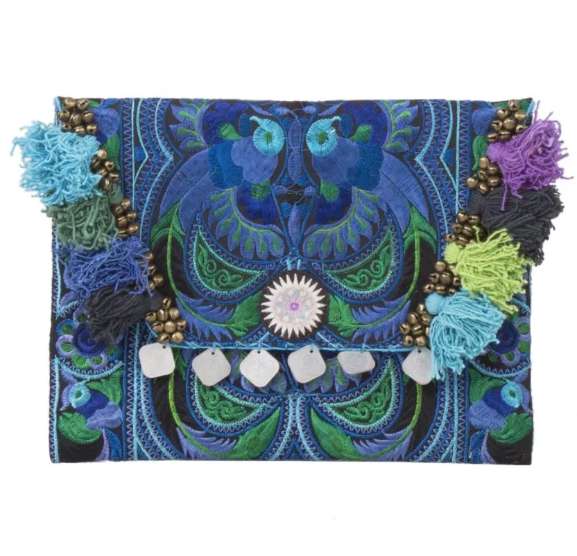 Colorful Embroidered Clutch - Tassel Clutch Bag - Bohemian Style