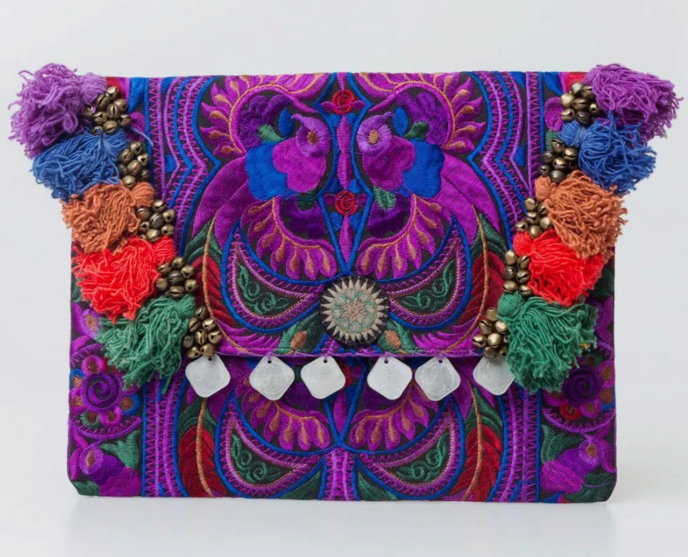 Colorful Embroidered Clutch - Tassel Clutch Bag - Bohemian Style