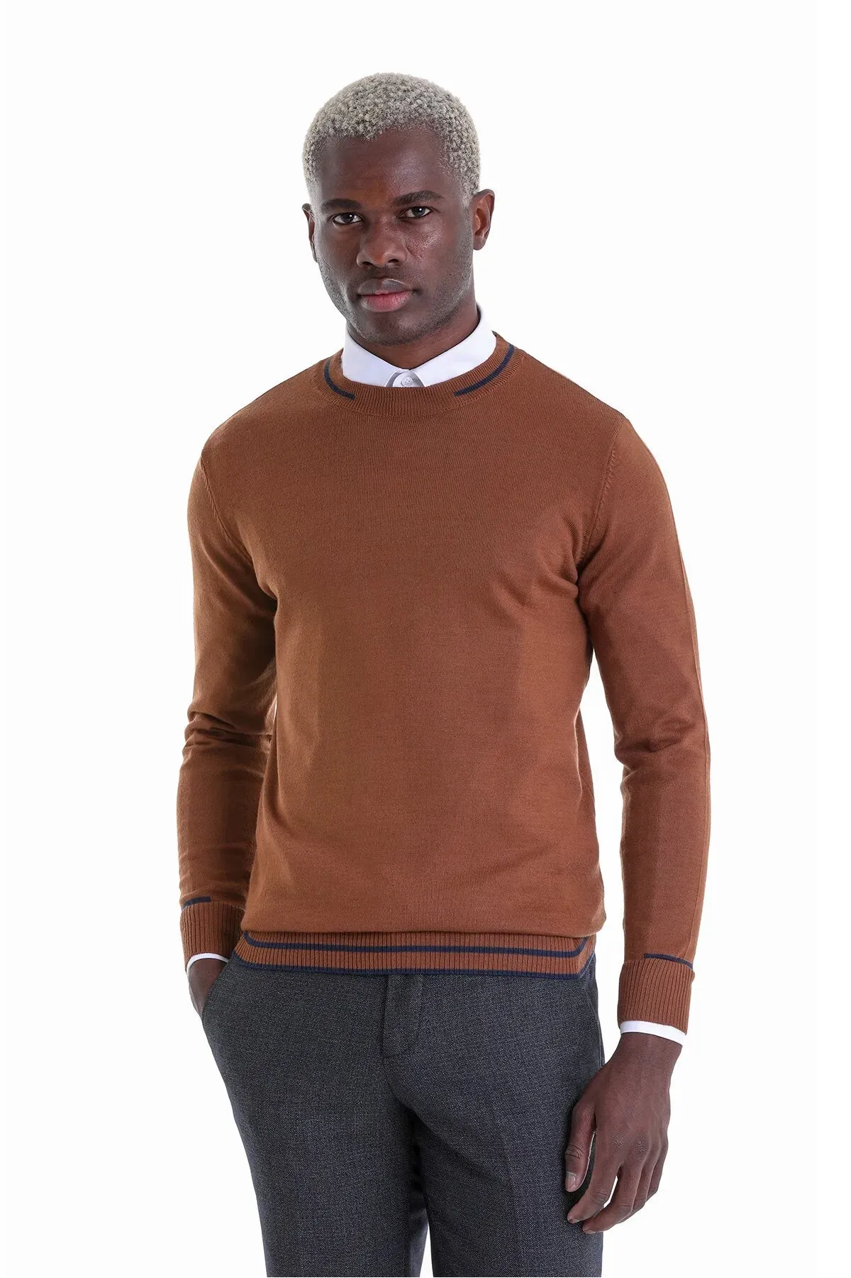 Comfort Fit Wool Blend Tobacco Crewneck Sweater