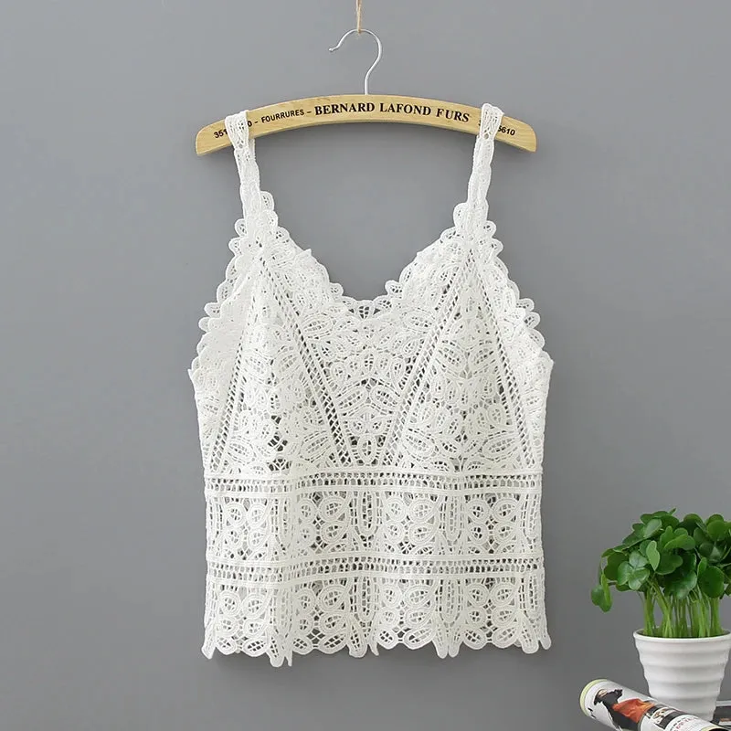 Cotton Crochet Tank Top Sexy Knitted Hollow Out Vest Crop Top Women Femme Vintage Backless Camisole Female 2023 Summer Clothes